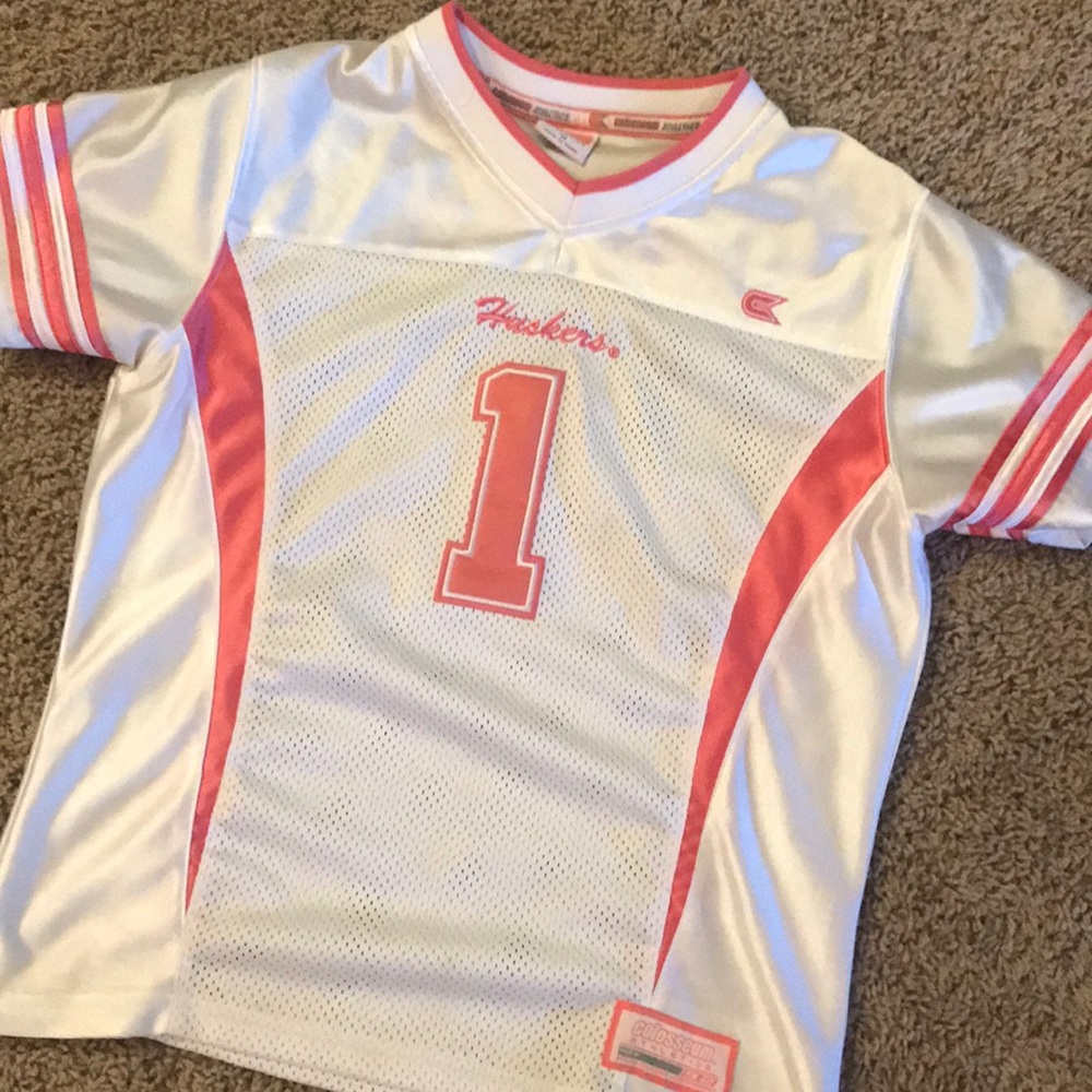 Pink and white Huskers Jersey top